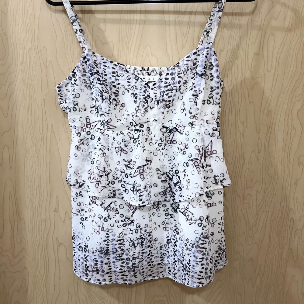 CAbi Black and White Ruffled Camisole